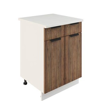 Шкаф нижний с ящиками ШН2Я 600 Корпус: ЛДСП белый 16мм; фасад: фрезеровка Норд, МДФ орех канадский 16 мм Шкаф нижний с ящиками ШН2Я 600 Корпус: ЛДСП белый 16мм; фасад: фрезеровка Норд, МДФ орех канадский 16 мм