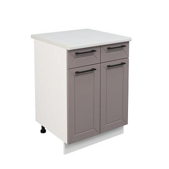 Шкаф нижний с ящиками ШН2Я 600 Корпус: ЛДСП белый 16мм; фасад: фрезеровка Кельн, МДФ софт тоффи 16мм