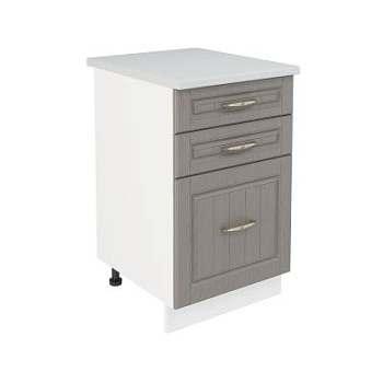 Шкаф нижний с ящиками ШН3Я 500 Корпус: ЛДСП белый 16мм; фасад: фрезеровка Лондон, МДФ дуб графит 16мм