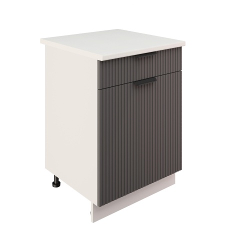 Шкаф нижний с ящиком ШН1Я 600 Корпус: ЛДСП белый 16мм; фасад: фрезеровка Норд Line, МДФ софт смок 16 мм