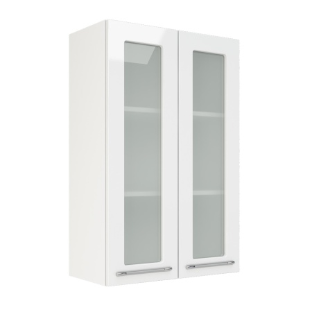 Шкаф верхний со стеклом (премьер) ШВС 600Н Корпус: ЛДСП белый 16мм; фасад: фрезеровка Олива, МДФ глянец белый 16мм