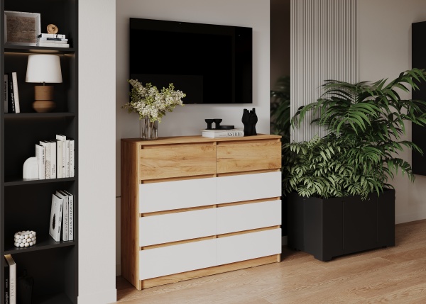 БОСТОН ЛАЙТ Комод КМ-002 Корпус - Дуб Крафт золотой К003  Фасад ЛДСП - Белый (Гладкий)