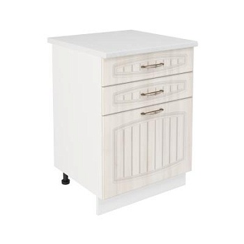 Шкаф нижний с ящиками ШН3Я 600 Корпус: ЛДСП белый 16мм; фасад: фрезеровка Гренада, МДФ сандал 16мм