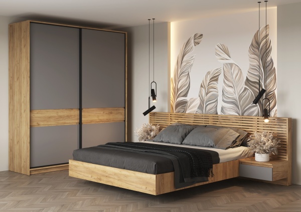 БОСТОН ШК-005 Шкаф-купе ЛДСП (Комплект) Дуб Крафт золотой / Шифер серый