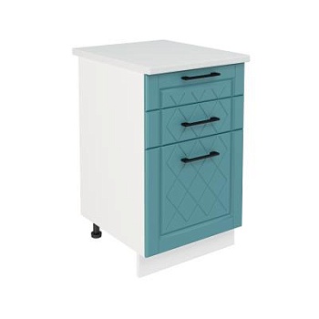 Шкаф нижний с ящиками ШН3Я 500 Корпус: ЛДСП белый 16мм; фасад: фрезеровка Барселона, МДФ морское дерево 16мм