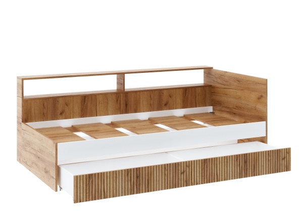 ИВИС Кровать КР-001 (сп.м. 0,9 х 2,0м) Корпус - Дуб Крафт золотой К003  Фасад ЛДСП - Белый (Гладкий)