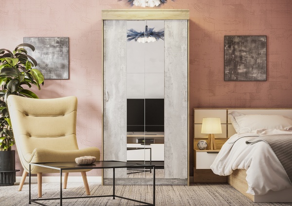 шкаф-купе Бассо 1,0м дуб крафт серый/бетонный камень NEW