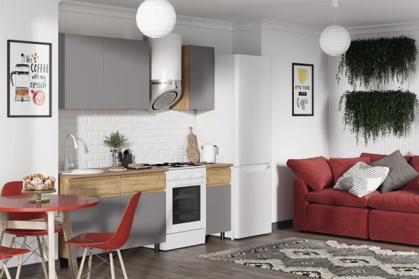 КВИК-СТЕП Кухня 1.6 м. Корпус - Дуб Крафт золотой К003  Фасад ЛДСП - Серый Шифер