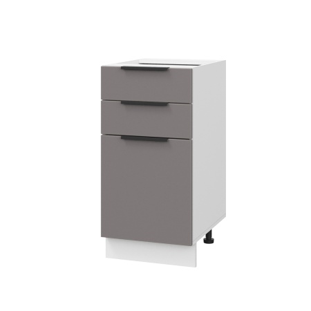 Шкаф нижний с ящиками ШН3Я 400 Корпус: ЛДСП белый 16мм; фасад: фрезеровка Оливия, МДФ моно брауни 16 мм