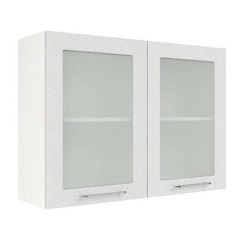 Шкаф верхний со стеклом ШВС 1000 Корпус: ЛДСП белый 16мм; фасад: фрезеровка Олива, МДФ металлик белый 16мм