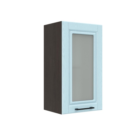 Шкаф верхний со стеклом ШВС 400 Корпус: ЛДСП венге 16мм; фасад: фрезеровка Барселона, МДФ голубой тик 16мм