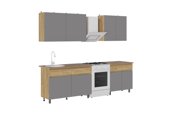 КВИК-СТЕП Кухня 2.0 м. Корпус - Дуб Крафт золотой К003  Фасад ЛДСП - Серый Шифер