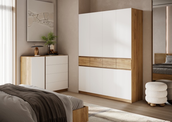 БОСТОН ЛАЙТ Шкаф ШК-004 (4-ств.) Дуб Крафт золотой / Белый