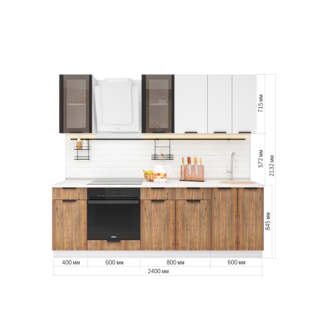 Модульная кухня Норд 2,4 м Софт даймонд / Орех канадский