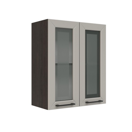 Шкаф верхний со стеклом ШВС 600 Корпус: ЛДСП венге 16мм; фасад: фрезеровка Кельн, МДФ софт тоффи 16мм