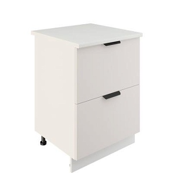 Шкаф нижний с ящиками ШНГ2Я 600 Корпус: ЛДСП белый 16мм; фасад: фрезеровка Норд, МДФ софт даймонд 16 мм