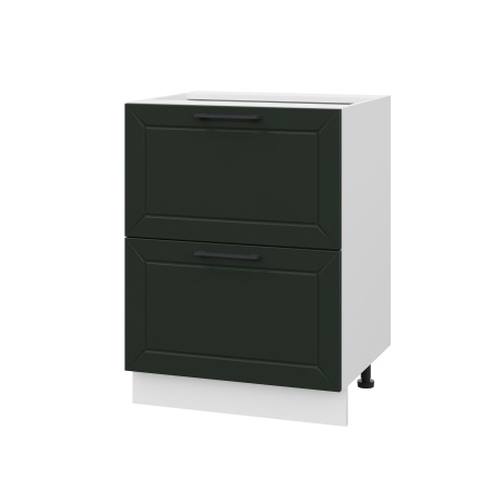 Шкаф нижний с ящиками ШНГ2Я 600 Корпус: ЛДСП белый 16мм; фасад: фрезеровка Кельн, МДФ софт пихтовый зеленый 16 мм