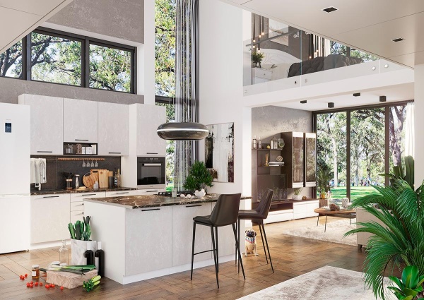 Модульная кухня Нувель Бетон белый