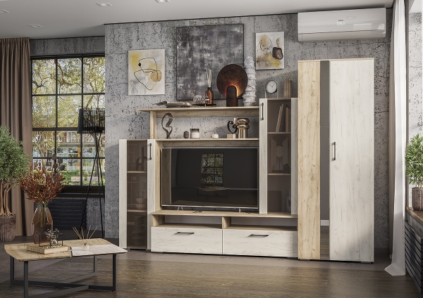 Модульная гостиная Эмма Дуб Крафт серый / Дуб Крафт белый