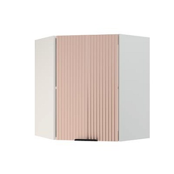 Шкаф верхний угловой ШВУ 600 Корпус: ЛДСП белый 16мм; фасад: фрезеровка Норд Line, МДФ софт какао 16 мм