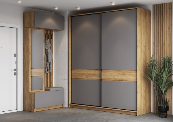 Модульная прихожая Бостон Дуб Крафт золотой / Серый Шифер (ЛДСП)