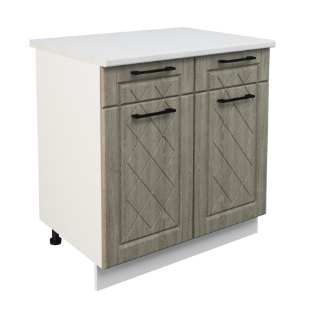 Шкаф нижний с ящиками ШН2Я 800 Корпус: ЛДСП белый 16мм; фасад: фрезеровка Барселона, МДФ седой клен 16мм