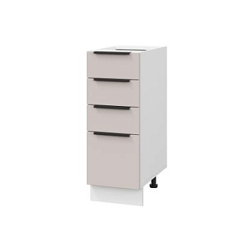 Шкаф нижний с ящиками ШНЯ 300 Корпус: ЛДСП белый 16мм; фасад: фрезеровка Оливия, МДФ сиена тауп 16 мм