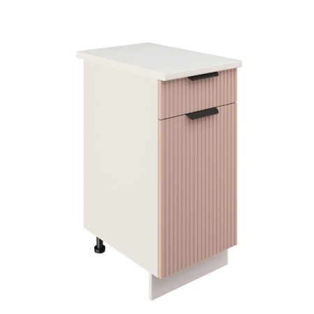 Шкаф нижний с ящиком ШН1Я 400 Корпус: ЛДСП белый 16мм; фасад: фрезеровка Норд Line, МДФ софт какао 16 мм