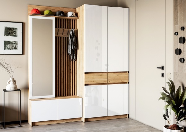 Модульная прихожая Стоуби Дуб Крафт золотой / Глянец белый
