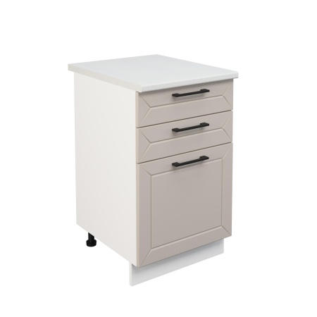 Шкаф нижний с ящиками ШН3Я 500 Корпус: ЛДСП белый 16мм; фасад: фрезеровка Кельн, МДФ софт бланж 16мм