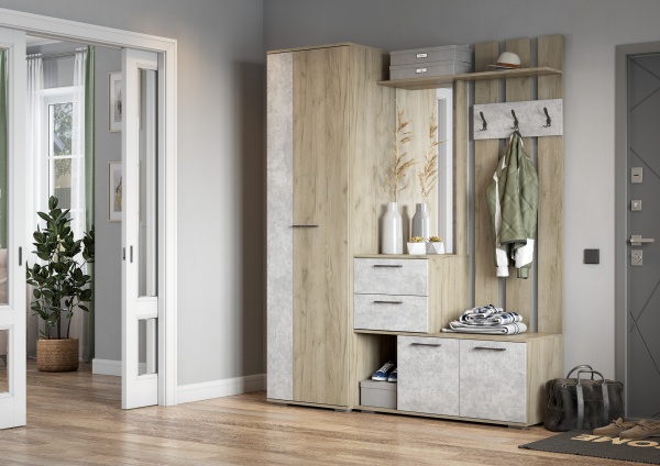 Модульная прихожая Бостон Дуб крафт серый / Бетонный камень