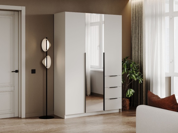 ВЕНТУРО Шкаф ШК-002 (3-ств, с ящиками, с зеркалом) Корпус - Кашемир 2,75