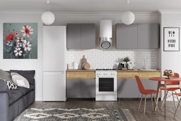 КВИК-СТЕП Кухня 2.0 м. Корпус - Дуб Крафт золотой К003  Фасад ЛДСП - Серый Шифер