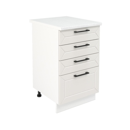 Шкаф нижний с ящиками ШНЯ 500 Корпус: ЛДСП белый 16мм; фасад: фрезеровка Кельн, МДФ софт айвори 16 мм