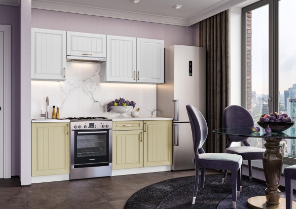 Комплект кухни Лондон 2,1м Корпус: ЛДСП белый фасад: фрезеровка Лондон, МДФ дуб белый/дуб крем