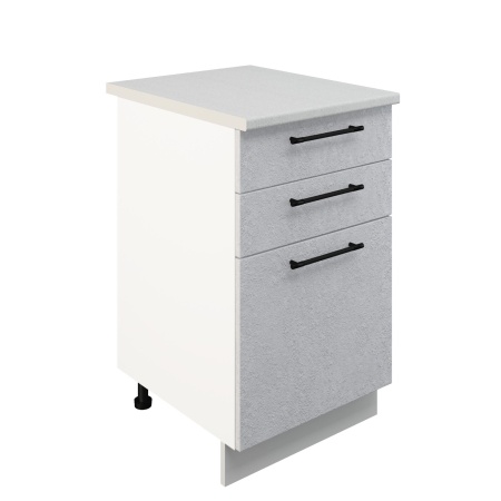 Шкаф нижний с ящиками ШН3Я 500 Корпус: ЛДСП белый 16мм; фасад: фрезеровка Нувель, МДФ бетон белый 16мм