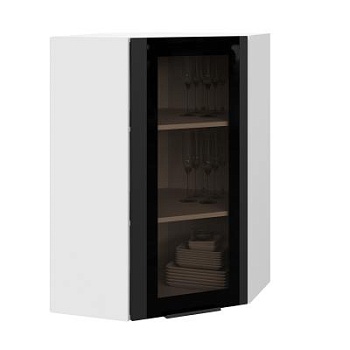 Шкаф верхний угловой (премьер)  ШВУС 600Н Корпус: ЛДСП белый 16мм; фасад: фрезеровка Оливия, МДФ Оливия_софт черный 16 мм