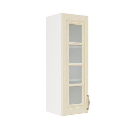 Шкаф верхний со стеклом (премьер) ШВС 300Н Корпус: ЛДСП белый 16мм; фасад: фрезеровка Лондон, МДФ дуб крем 16мм