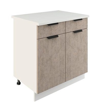 Шкаф нижний с ящиками ШН2Я 800 Корпус: ЛДСП белый 16мм; фасад: фрезеровка Норд, МДФ камень беж 16 мм