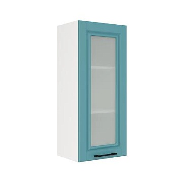 Шкаф верхний со стеклом (премьер) ШВС 400Н Корпус: ЛДСП белый 16мм; фасад: фрезеровка Барселона, МДФ морское дерево 16мм