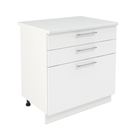 Шкаф нижний с ящиками ШН3Я 800 Корпус: ЛДСП белый 16мм; фасад: фрезеровка Олива, МДФ глянец белый 16мм