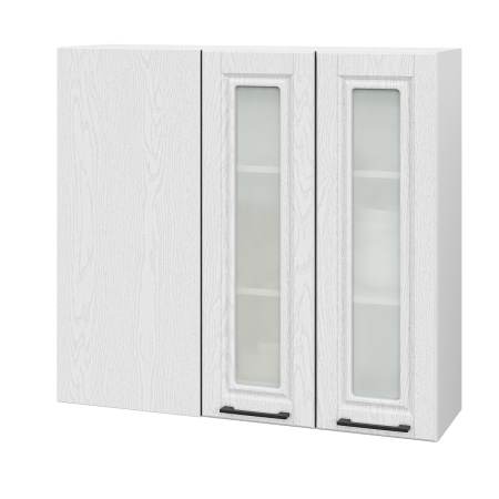 Шкаф верхний угловой (премьер) со стеклом ШВУПС 1000Н Барселона белый массив (МДФ 16мм МС София)