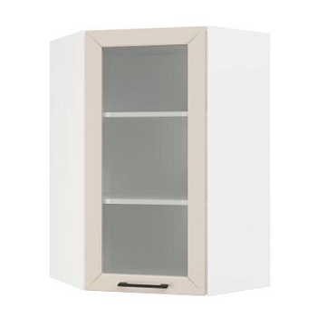 Шкаф верхний угловой (премьер)  ШВУС 600Н Корпус: ЛДСП белый 16мм; фасад: фрезеровка Кельн, МДФ софт бланж 16мм