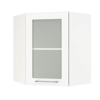 Шкаф верхний угловой со стеклом ШВУС 600 Корпус: ЛДСП белый 16мм; фасад: фрезеровка Олива, МДФ глянец белый 16мм Шкаф верхний угловой со стеклом ШВУС 600 Корпус: ЛДСП белый 16мм; фасад: фрезеровка Олива, МДФ глянец белый 16мм