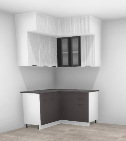 Кухня угловая Норд Софт Line даймонд / Софт маренго с антресолями 1,4*1,4 м (8884)