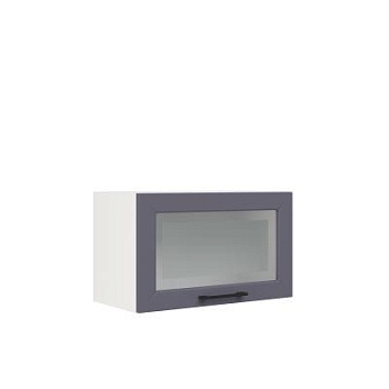 Шкаф верхний горизонтальный со стеклом ШВГС 600 Корпус: ЛДСП белый 16мм; фасад: фрезеровка Кельн, МДФ софт смок 16мм