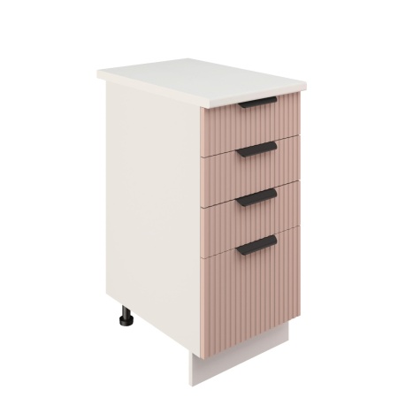 Шкаф нижний с ящиками ШНЯ 400 Корпус: ЛДСП белый 16мм; фасад: фрезеровка Норд Line, МДФ софт какао 16 мм