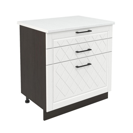 Шкаф нижний с ящиками ШН3Я 800 Корпус: ЛДСП венге 16мм; фасад: фрезеровка Барселона, МДФ белое дерево 16мм