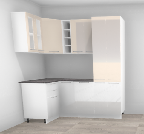 Кухня угловая  Мокко глянец кофе с молоком / Олива глянец белый 1,2 * 2,0 м (9012)