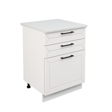 Шкаф нижний с ящиками ШН3Я 600 Корпус: ЛДСП белый 16мм; фасад: фрезеровка Кельн, МДФ софт даймонд 16мм